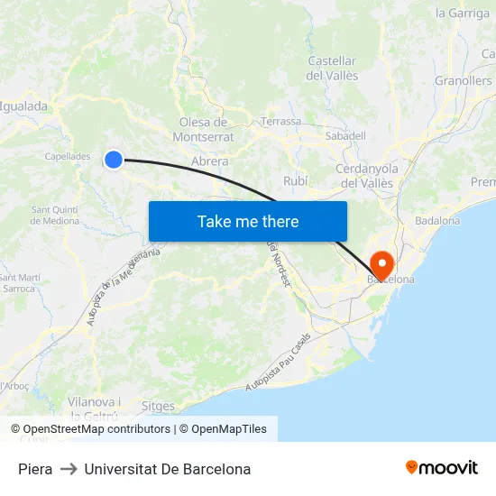 Piera to Universitat De Barcelona map