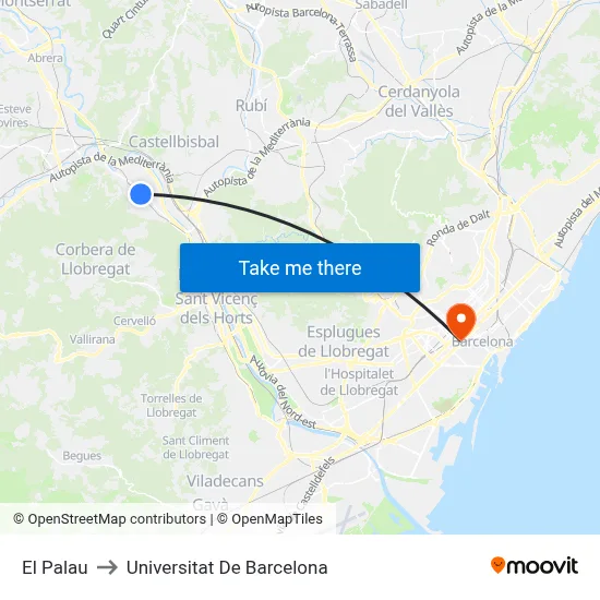 El Palau to Universitat De Barcelona map