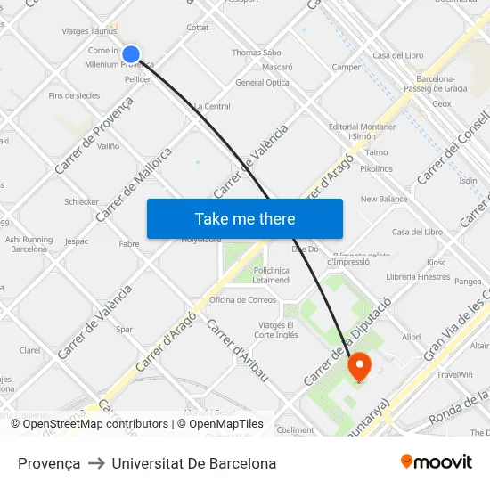 Provença to Universitat De Barcelona map