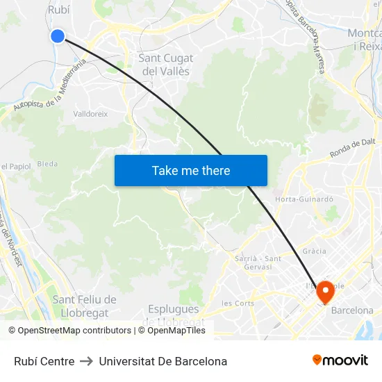 Rubí Centre to Universitat De Barcelona map
