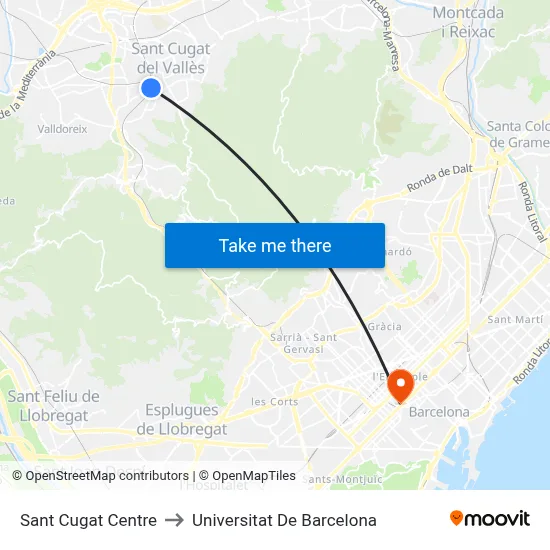 Sant Cugat Centre to Universitat De Barcelona map