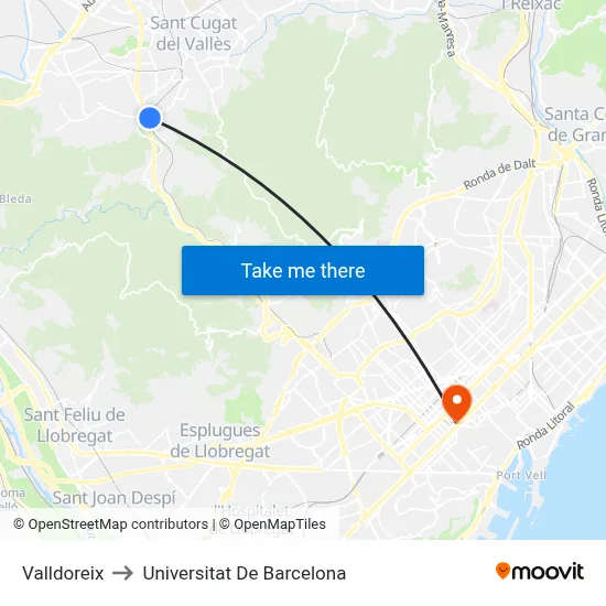 Valldoreix to Universitat De Barcelona map