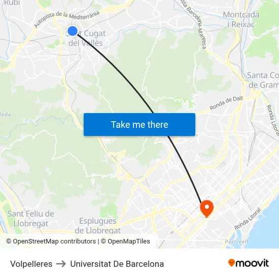 Volpelleres to Universitat De Barcelona map