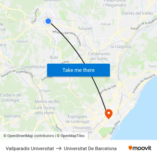 Vallparadís Universitat to Universitat De Barcelona map