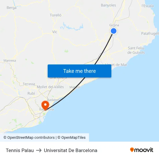 Tennis Palau to Universitat De Barcelona map