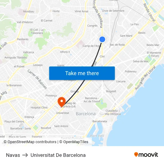 Navas to Universitat De Barcelona map