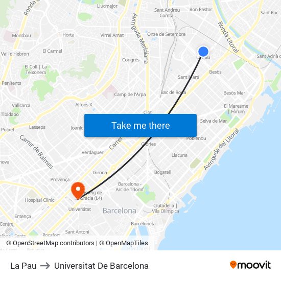 La Pau to Universitat De Barcelona map