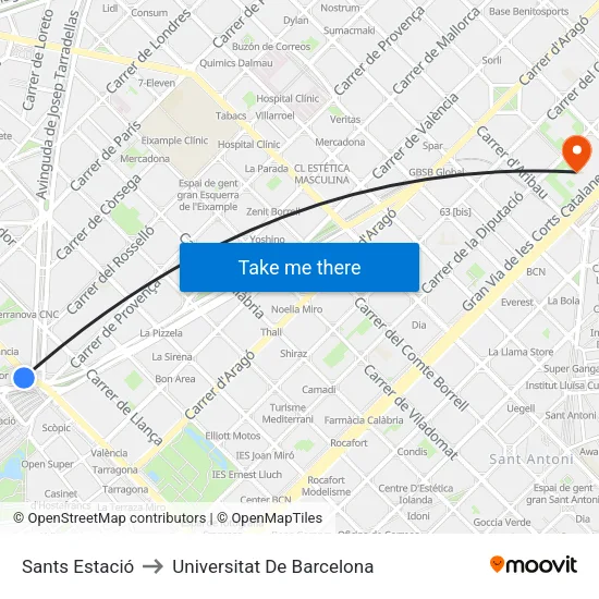 Sants Estació to Universitat De Barcelona map