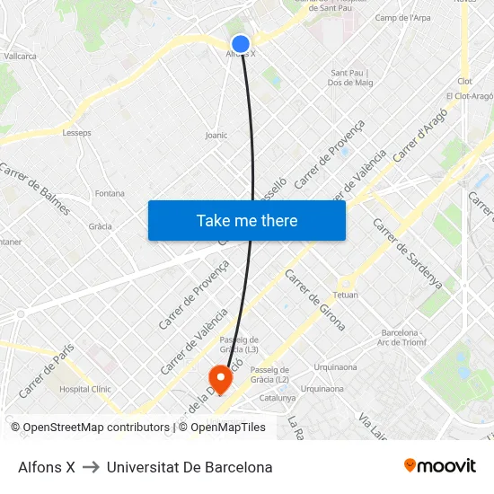 Alfons X to Universitat De Barcelona map