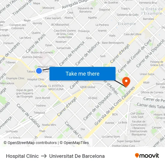 Hospital Clínic to Universitat De Barcelona map