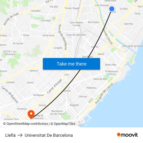 Llefià to Universitat De Barcelona map