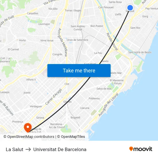 La Salut to Universitat De Barcelona map