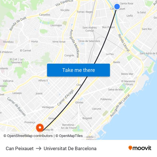 Can Peixauet to Universitat De Barcelona map