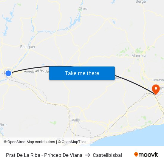 Prat De La Riba - Príncep De Viana to Castellbisbal map