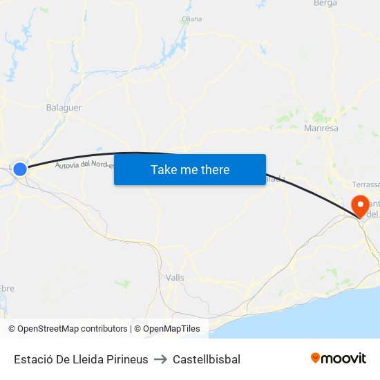Estació De Lleida Pirineus to Castellbisbal map