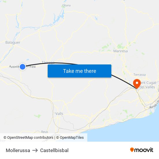 Mollerussa to Castellbisbal map