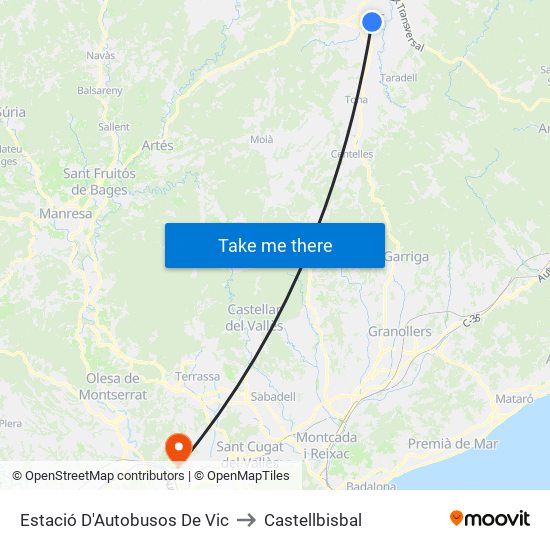 Estació D'Autobusos De Vic to Castellbisbal map