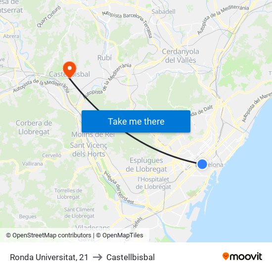 Ronda Universitat, 21 to Castellbisbal map