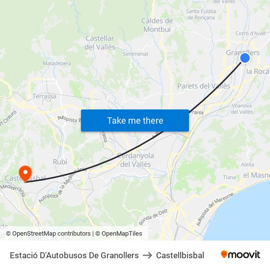 Estació D'Autobusos De Granollers to Castellbisbal map