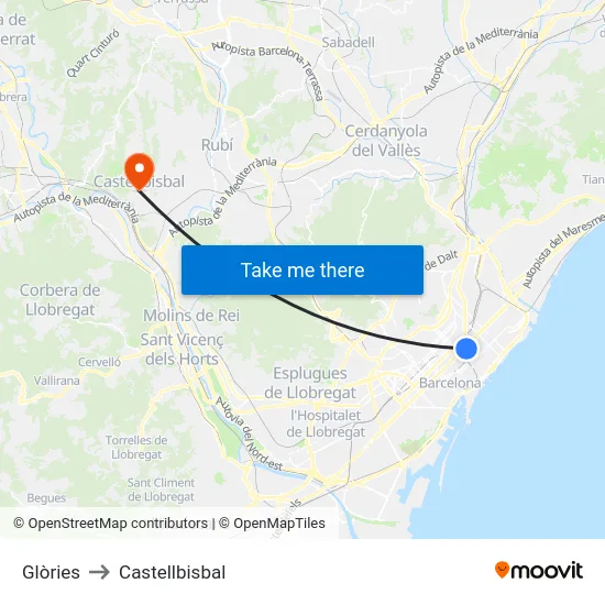 Glòries to Castellbisbal map