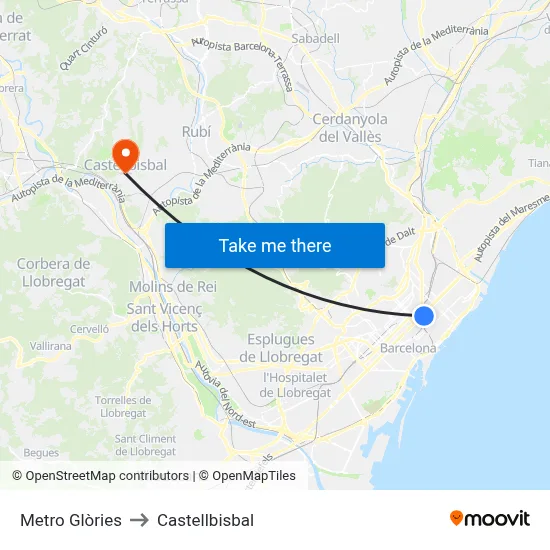 Metro Glòries to Castellbisbal map