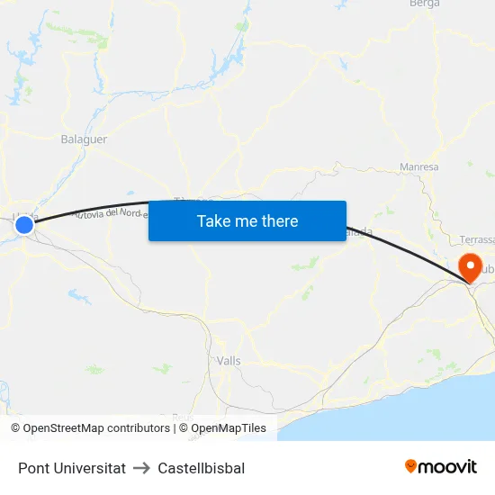 Pont Universitat to Castellbisbal map