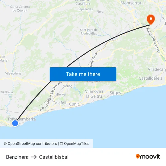 Benzinera to Castellbisbal map