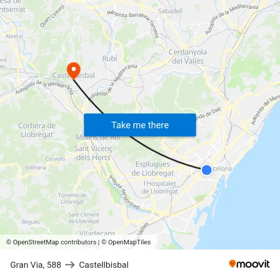 Gran Via, 588 to Castellbisbal map