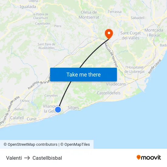 Valentí to Castellbisbal map