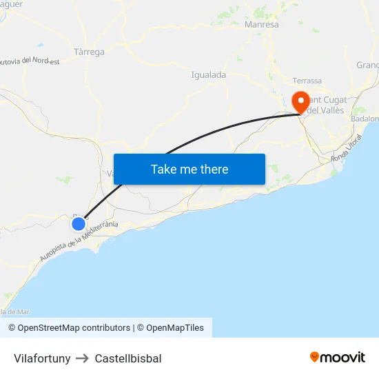 Vilafortuny to Castellbisbal map