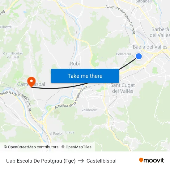 Uab Escola De Postgrau (Fgc) to Castellbisbal map