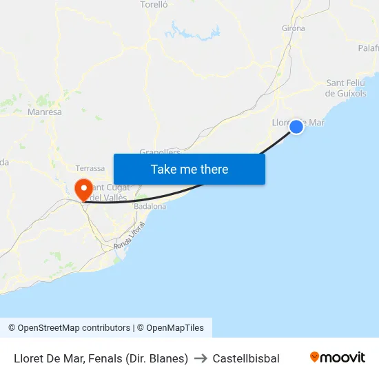 Lloret De Mar, Fenals (Dir. Blanes) to Castellbisbal map