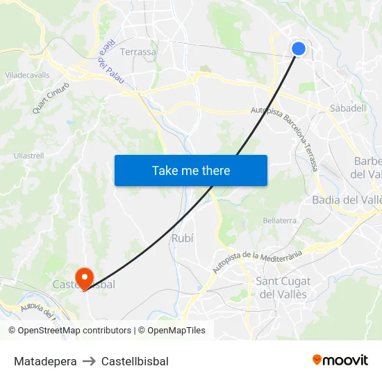 Matadepera to Castellbisbal map