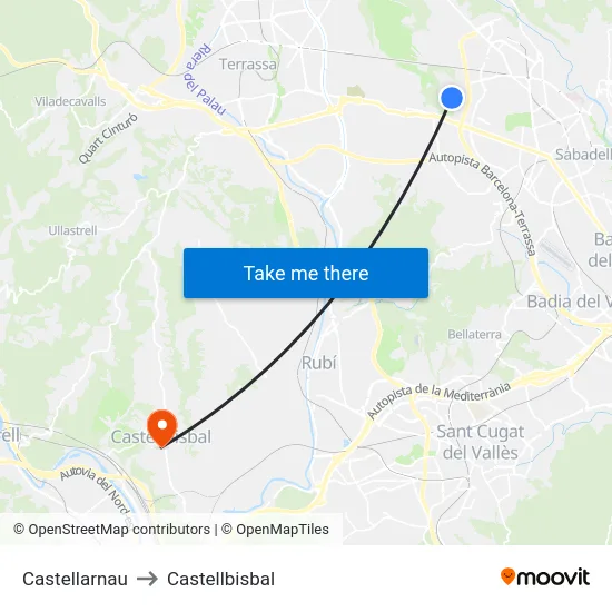 Castellarnau to Castellbisbal map
