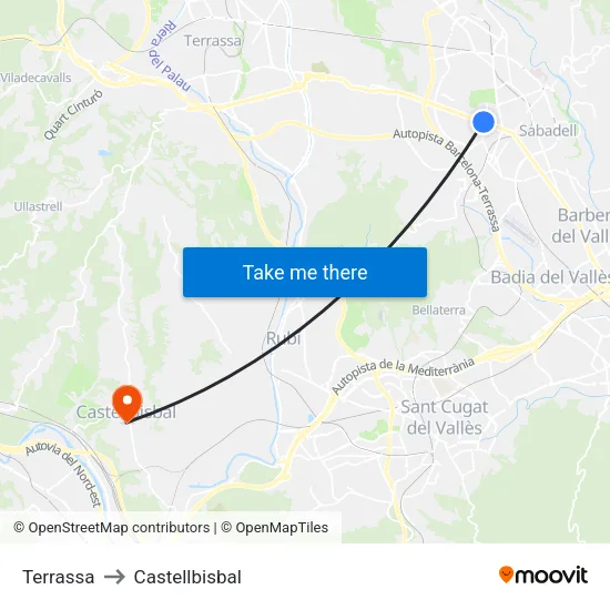 Terrassa to Castellbisbal map