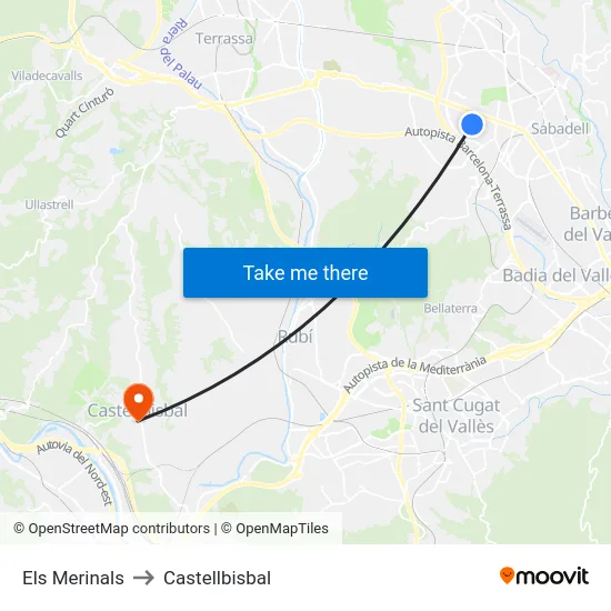 Els Merinals to Castellbisbal map