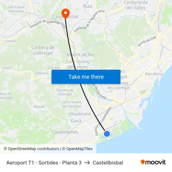 Aeroport T1 - Sortides - Planta 3 to Castellbisbal map