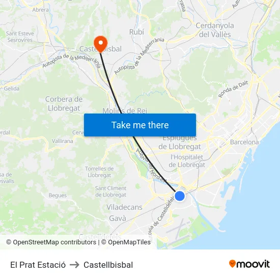 El Prat Estació to Castellbisbal map
