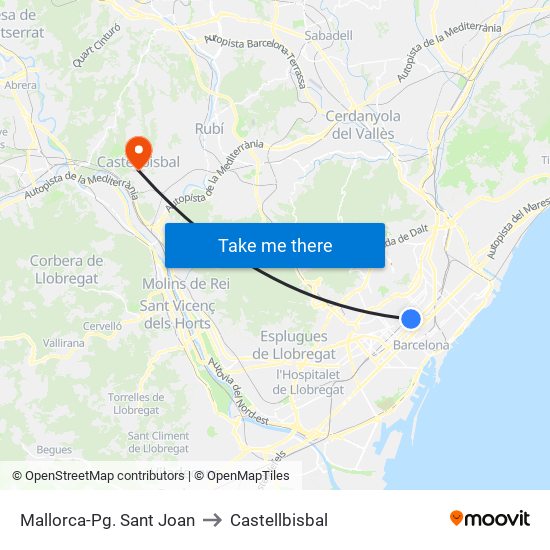 Mallorca-Pg. Sant Joan to Castellbisbal map
