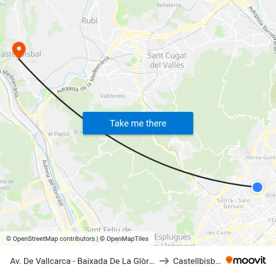 Av. De Vallcarca - Baixada De La Glòria to Castellbisbal map