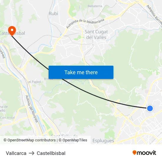 Vallcarca to Castellbisbal map