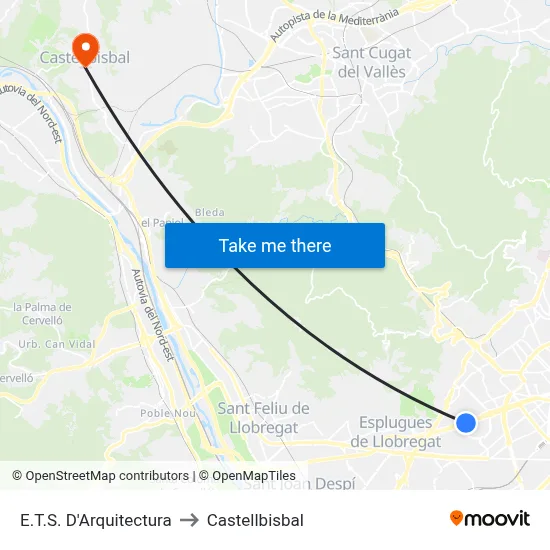 E.T.S. D'Arquitectura to Castellbisbal map