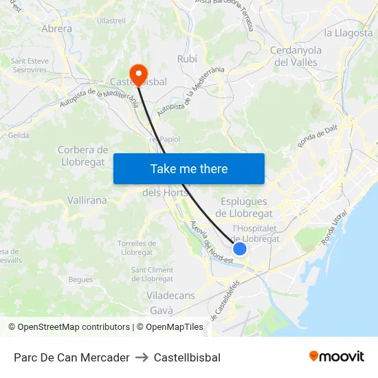 Parc De Can Mercader to Castellbisbal map