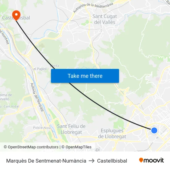 Marquès De Sentmenat-Numància to Castellbisbal map