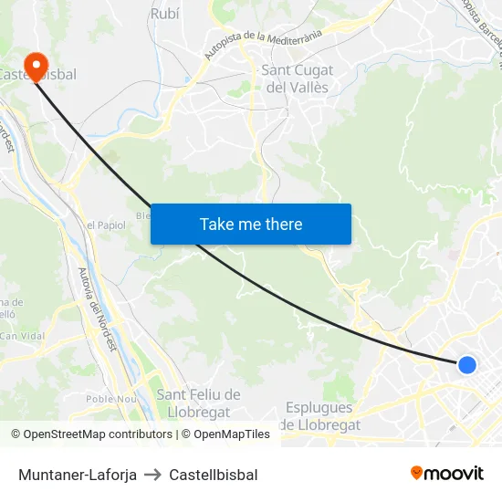 Muntaner-Laforja to Castellbisbal map
