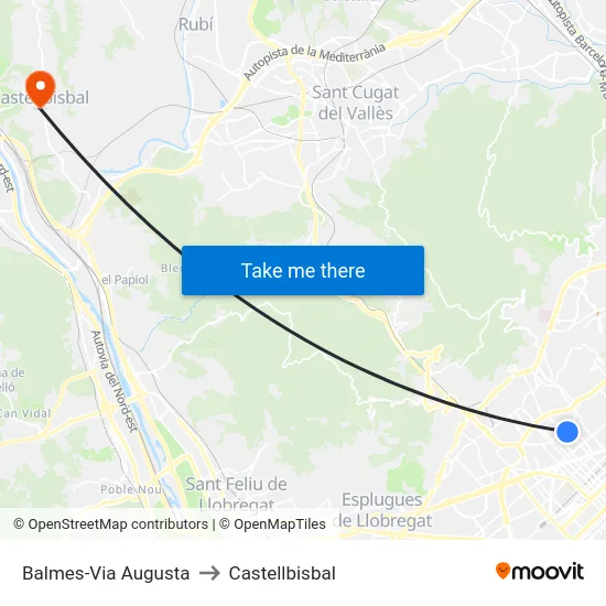 Balmes-Via Augusta to Castellbisbal map