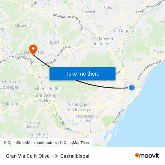 Gran Via-Ca N'Oliva to Castellbisbal map