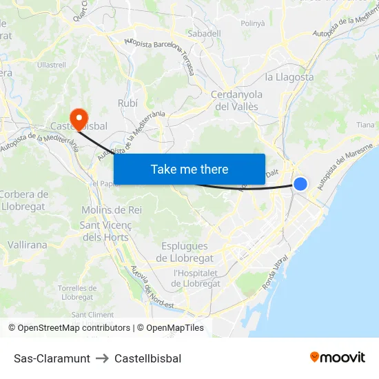 Sas-Claramunt to Castellbisbal map