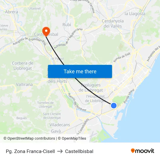 Pg. Zona Franca-Cisell to Castellbisbal map