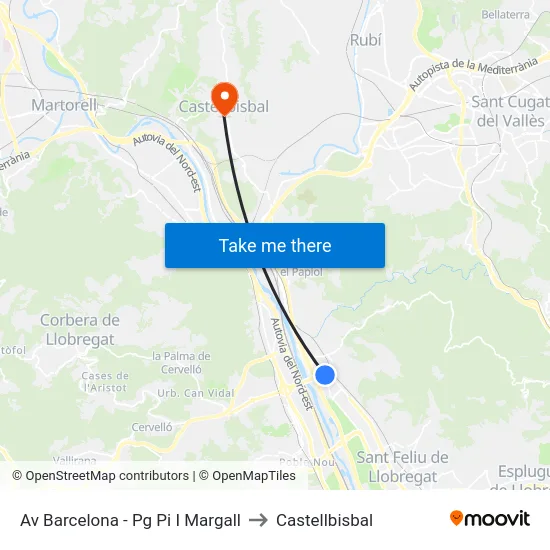 Av Barcelona - Pg Pi I Margall to Castellbisbal map